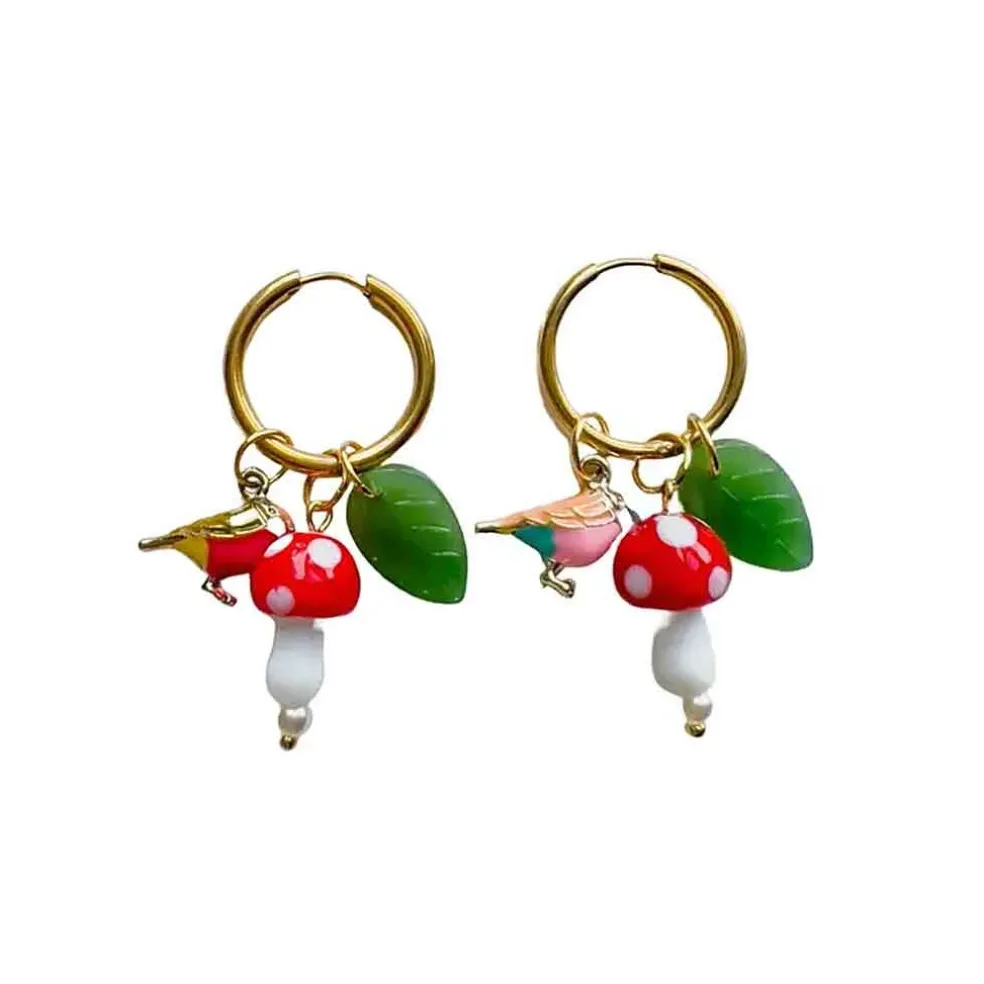 Yellow Dots Studio - Birds and Mushrooms Earrings