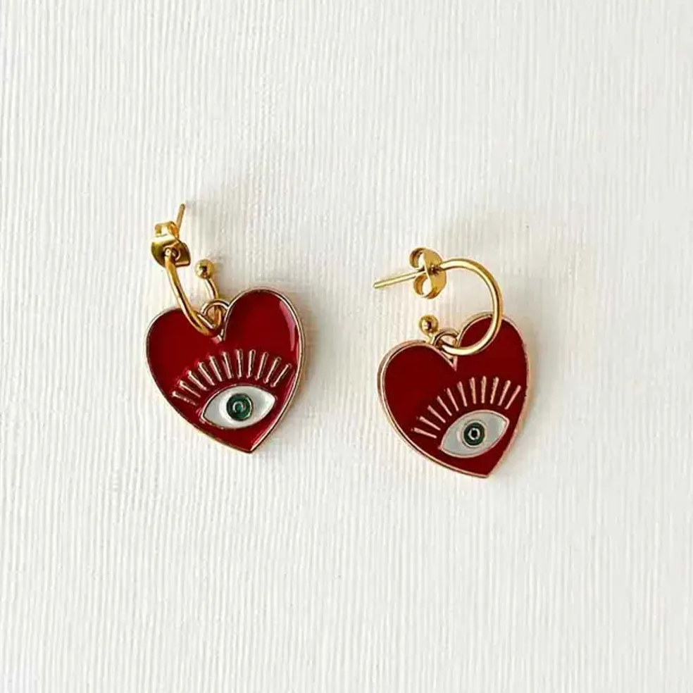 Yellow Dots Studio - Red Heart Eye Earrings